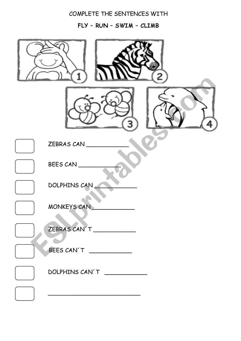 Animals can - cant worksheet