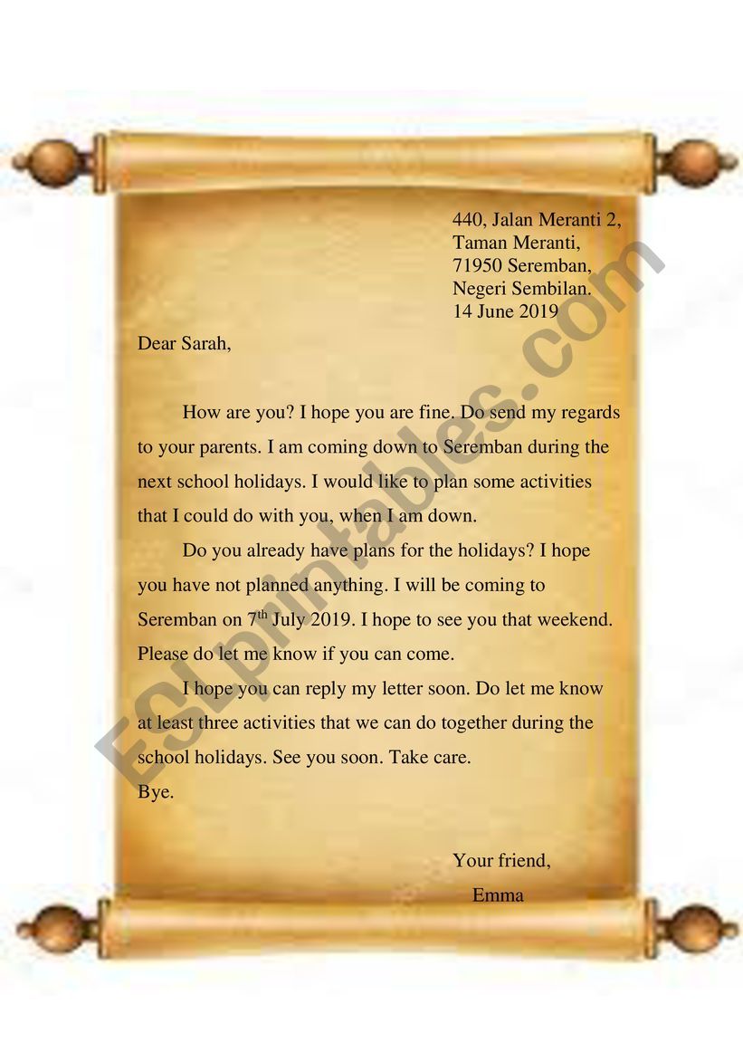 Informal letter worksheet