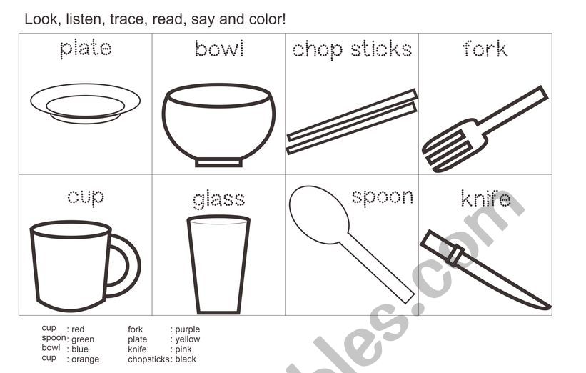 Eating utensils worksheet