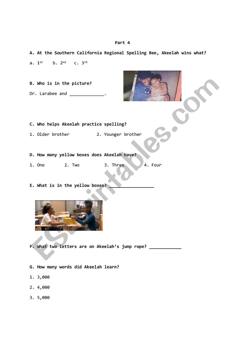 Akeelah and the Bee Worksheet P4 of P5