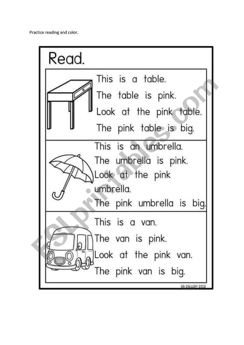 readind and color worksheet