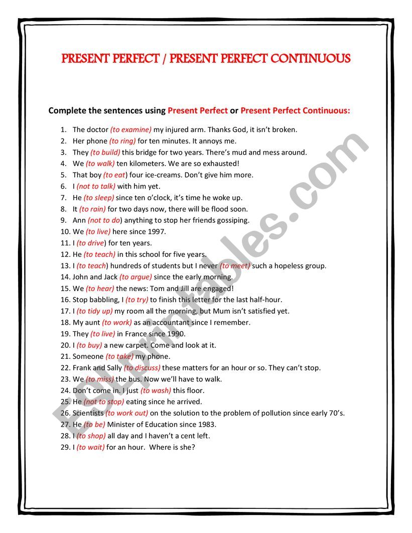 Present Continuous worksheet