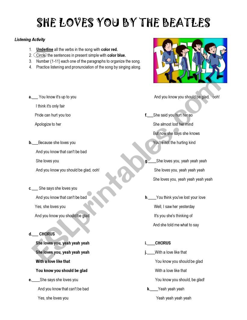 She Loves You worksheet