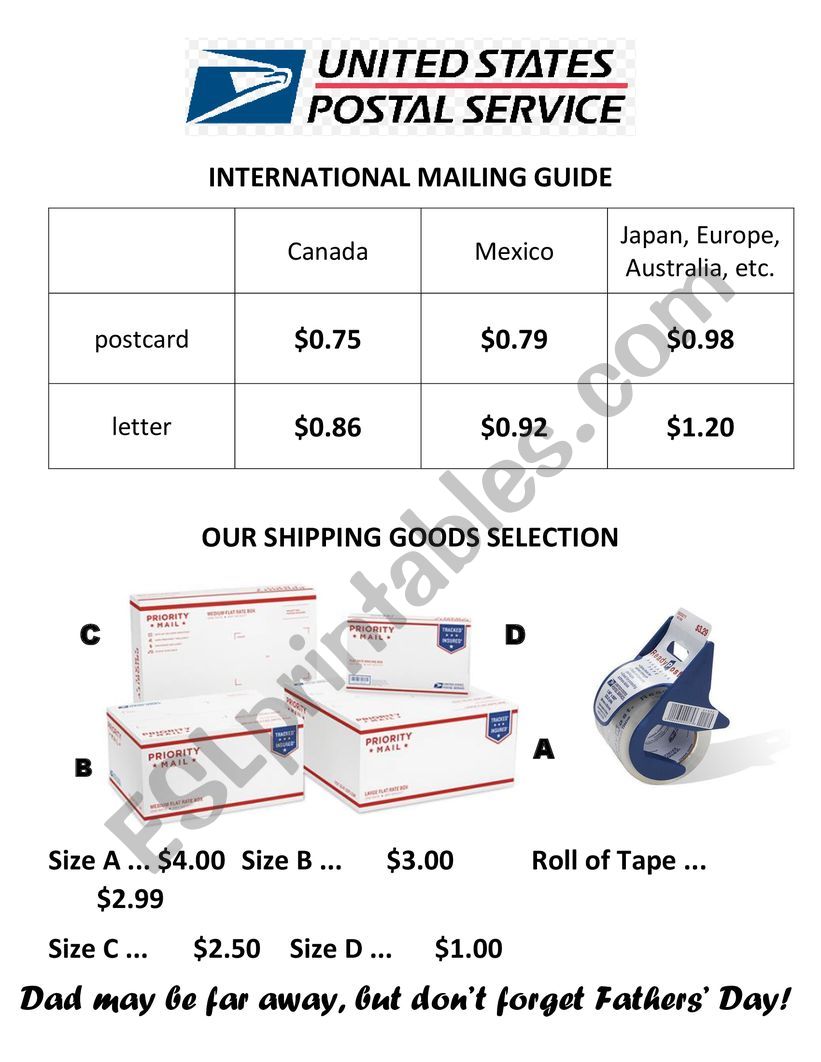 US Post Office Roleplay worksheet