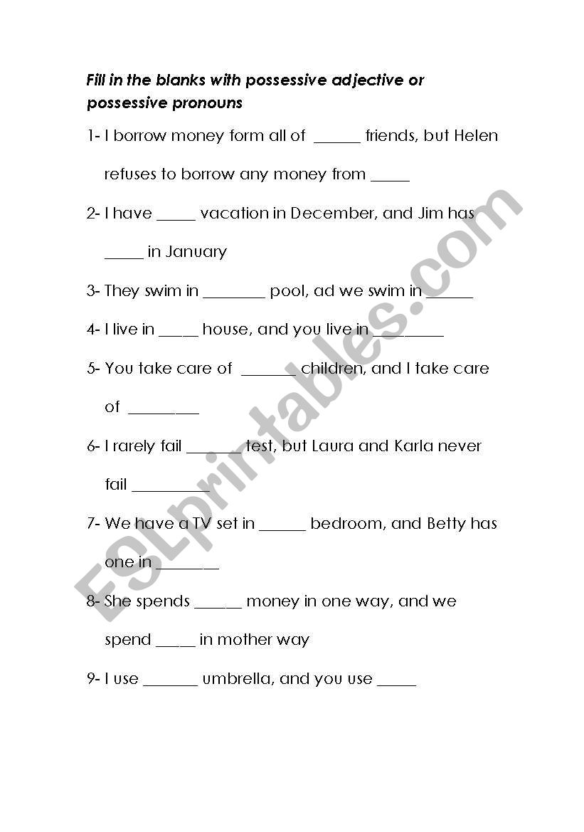  possessive adjective or possessive pronouns