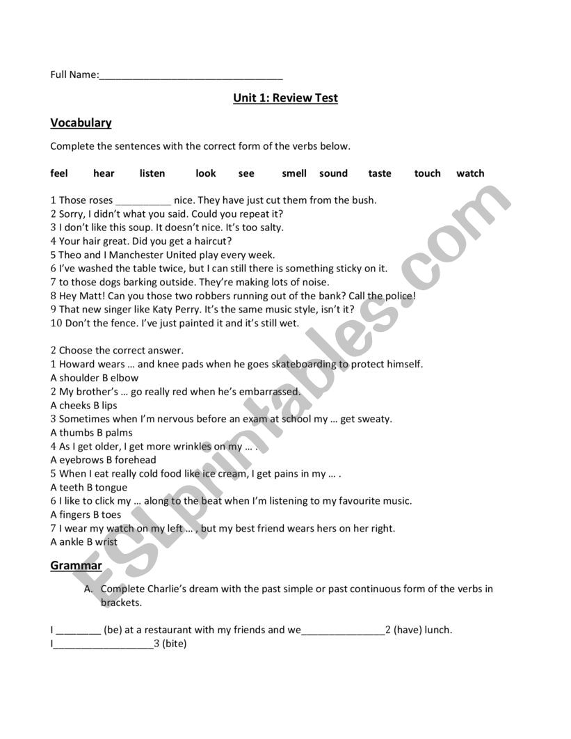 Quick review worksheet