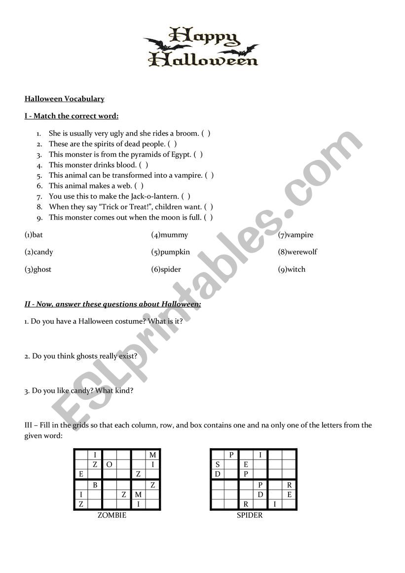 Halloween worksheet