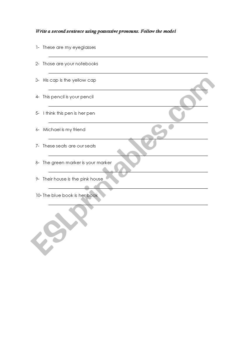  possessive pronouns worksheet