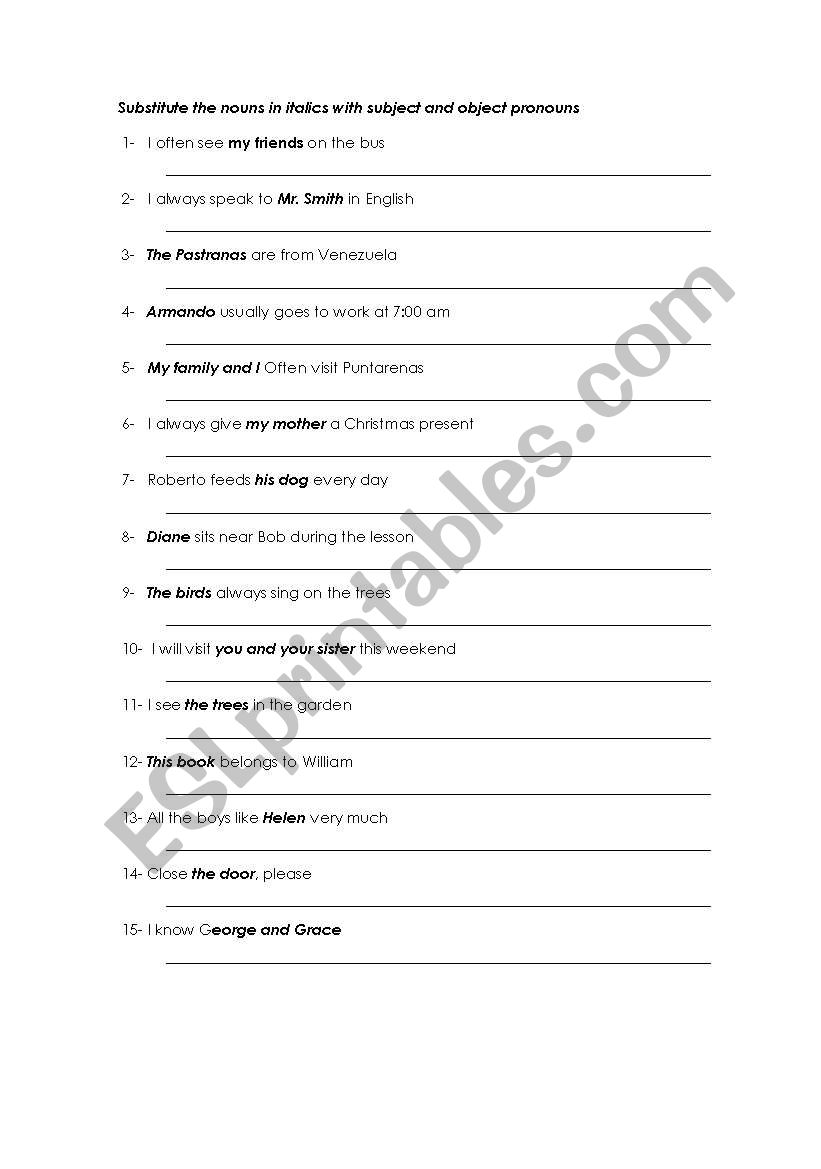 subject and object pronouns worksheet