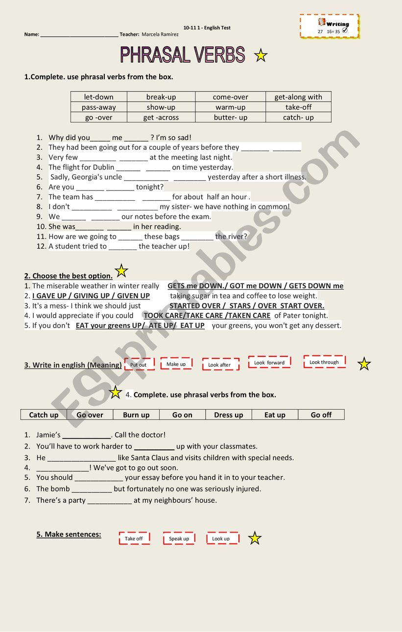 Phrasal Verbs worksheet