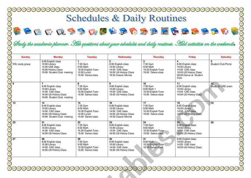 Schedules and Daily Routines worksheet