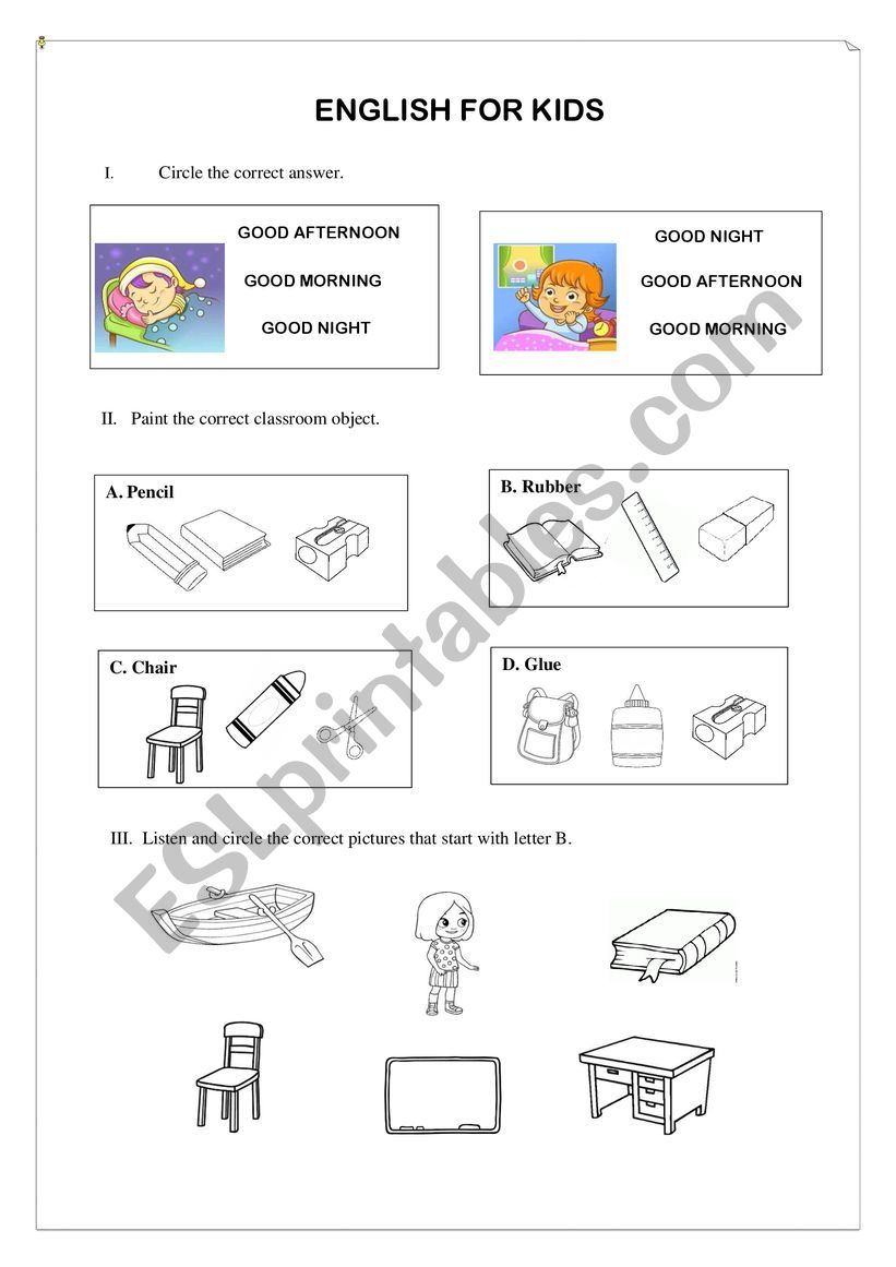 English for kids worksheet