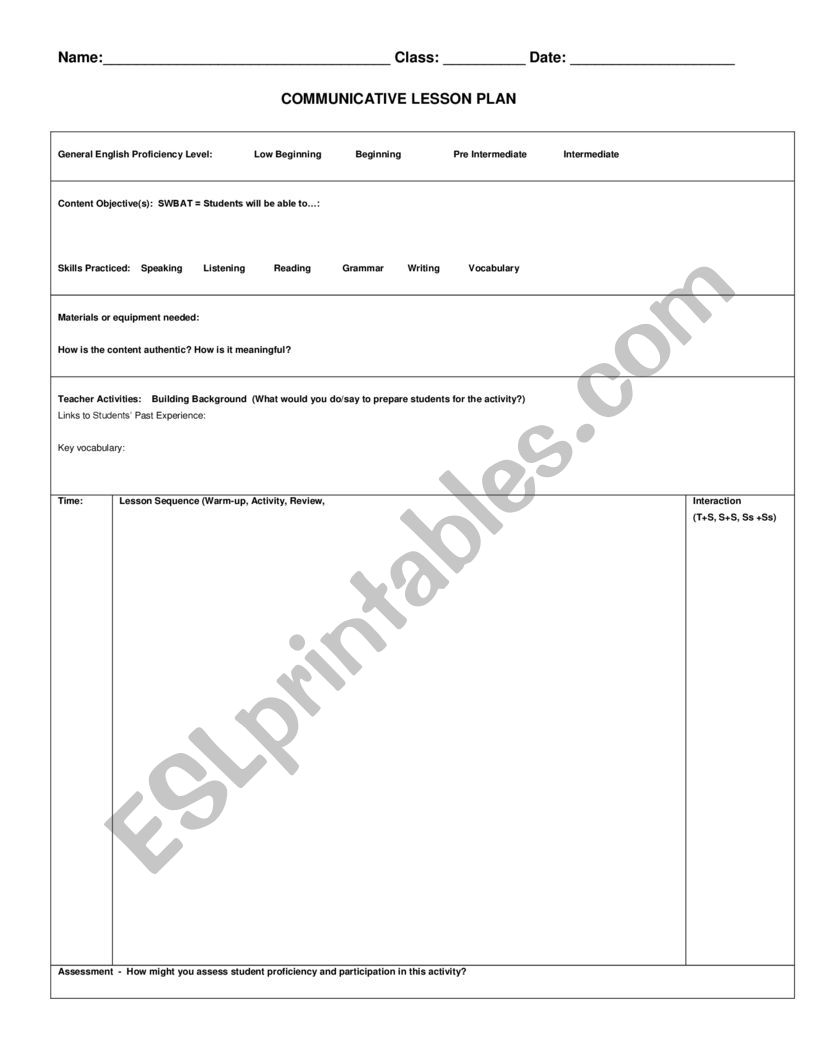 Lesson Plan Template worksheet