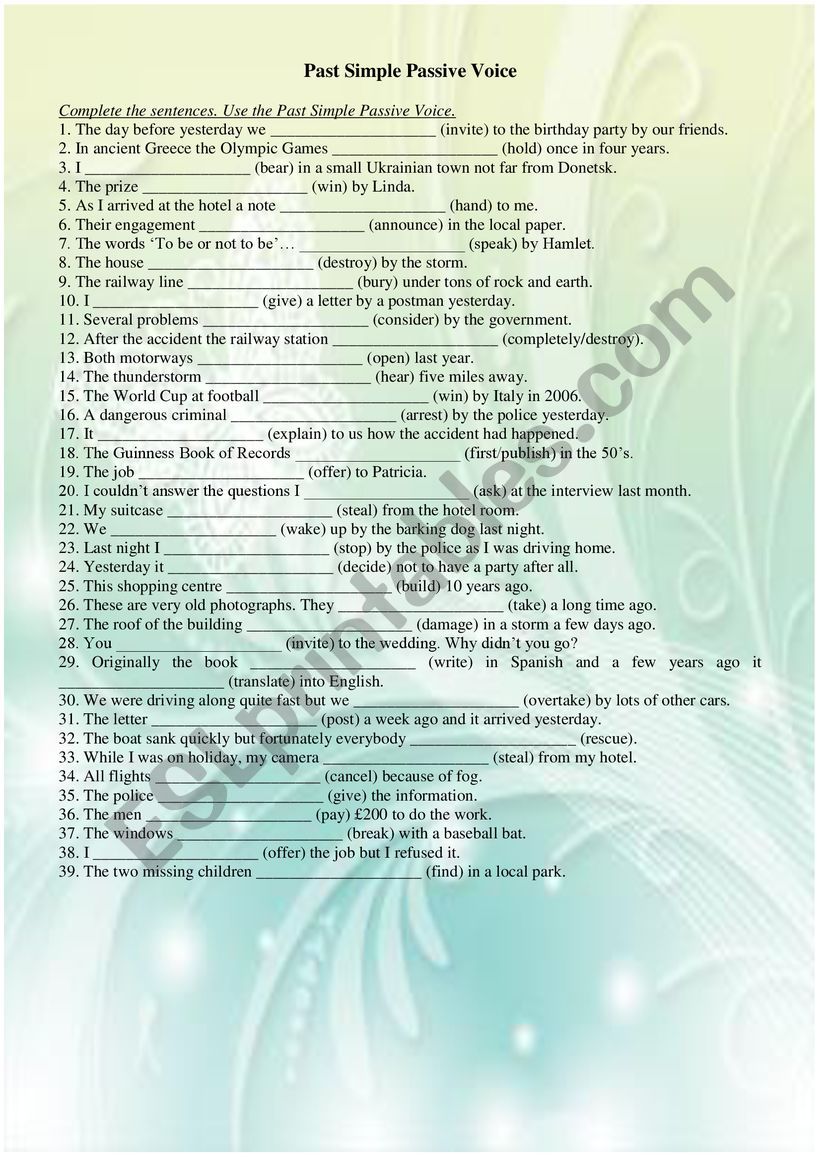 Passive voice worksheet