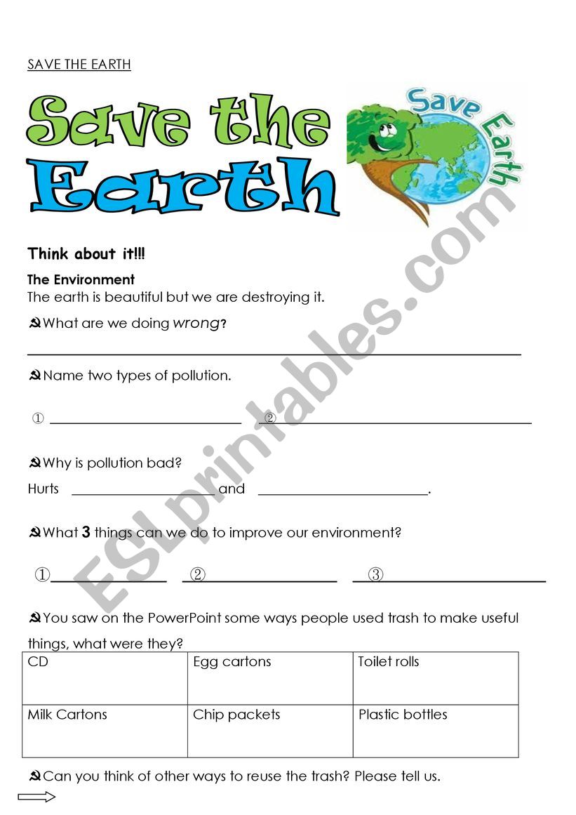 save the earth worksheet