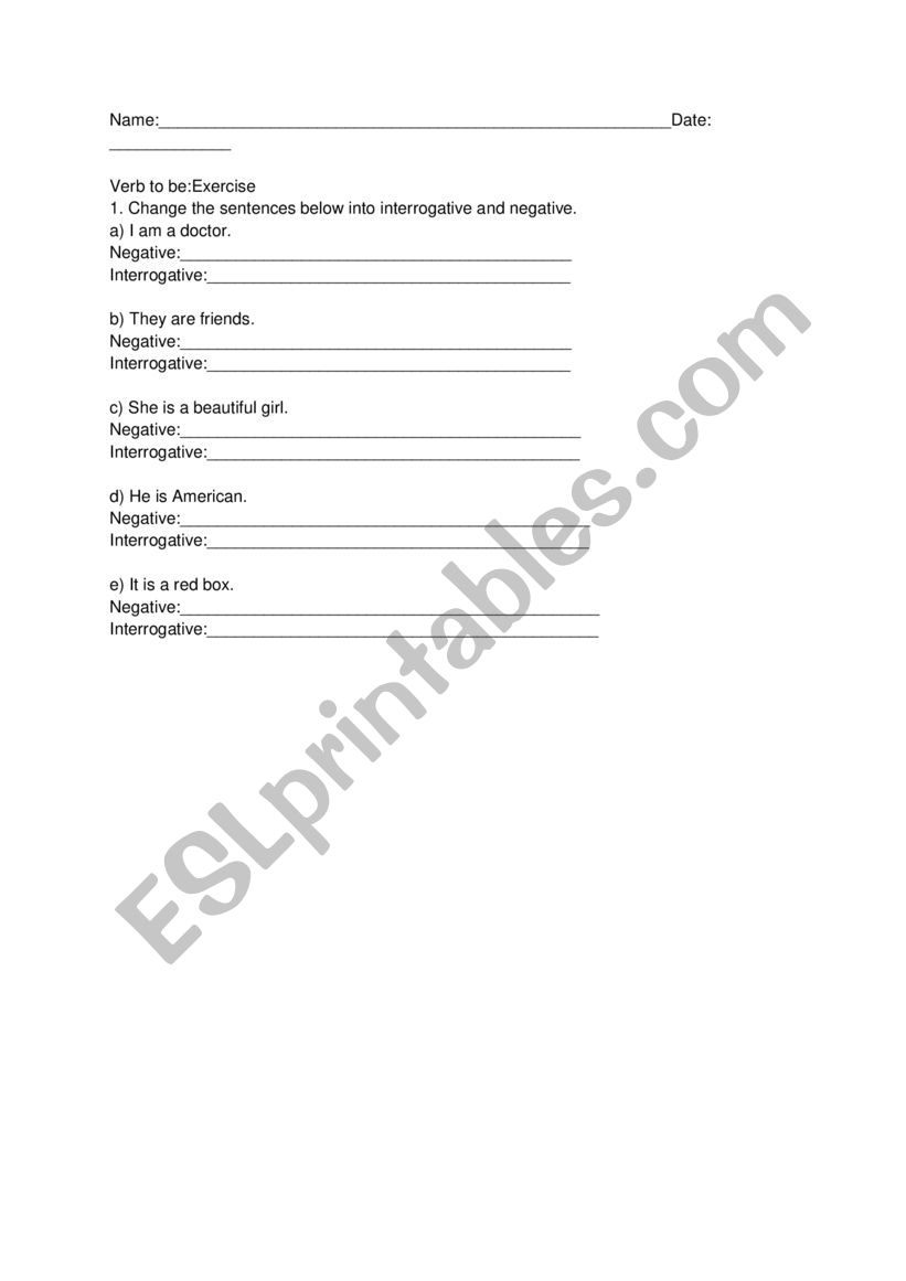 Verb to be practise worksheet