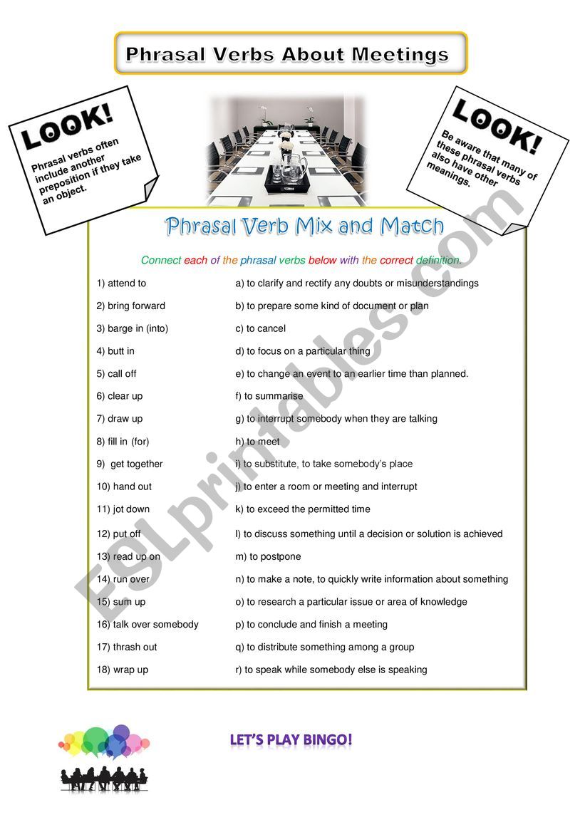 Phrasal Verbs About Meetings worksheet