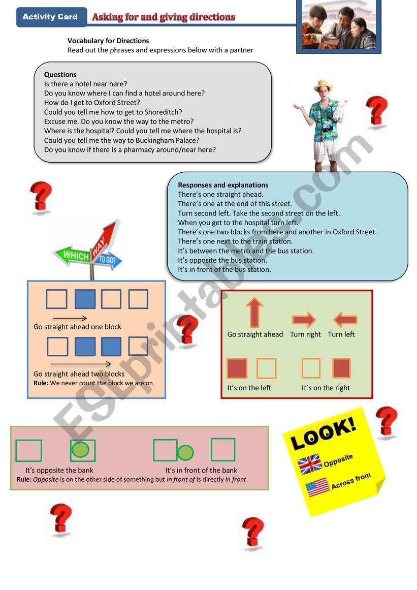Directions Vocabulary, Activities and Game