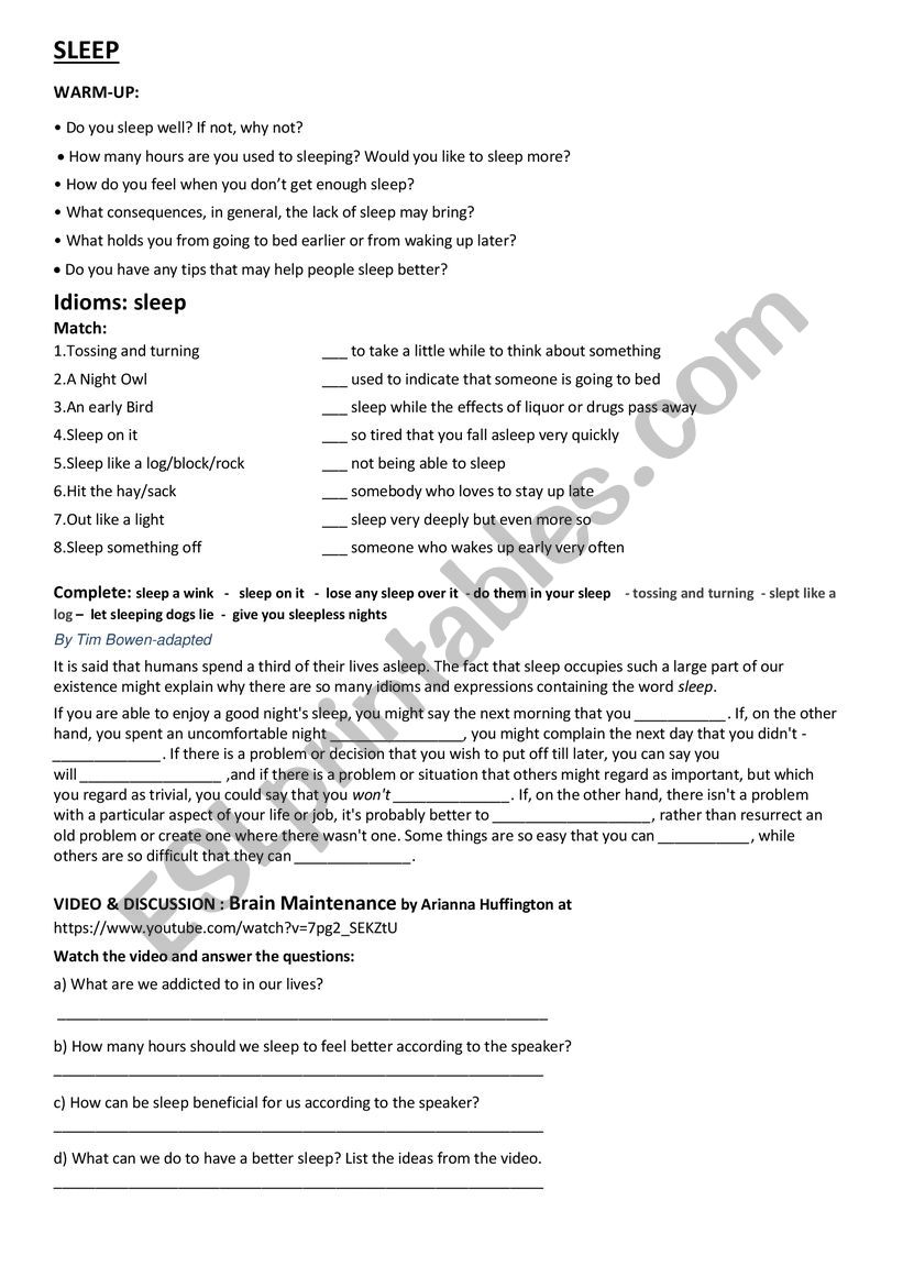 Sleep worksheet