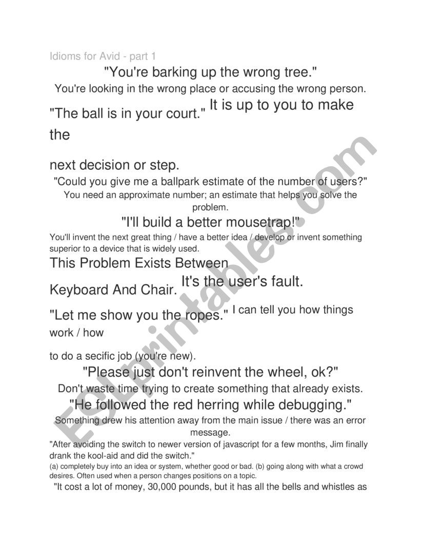 workplace idioms worksheet