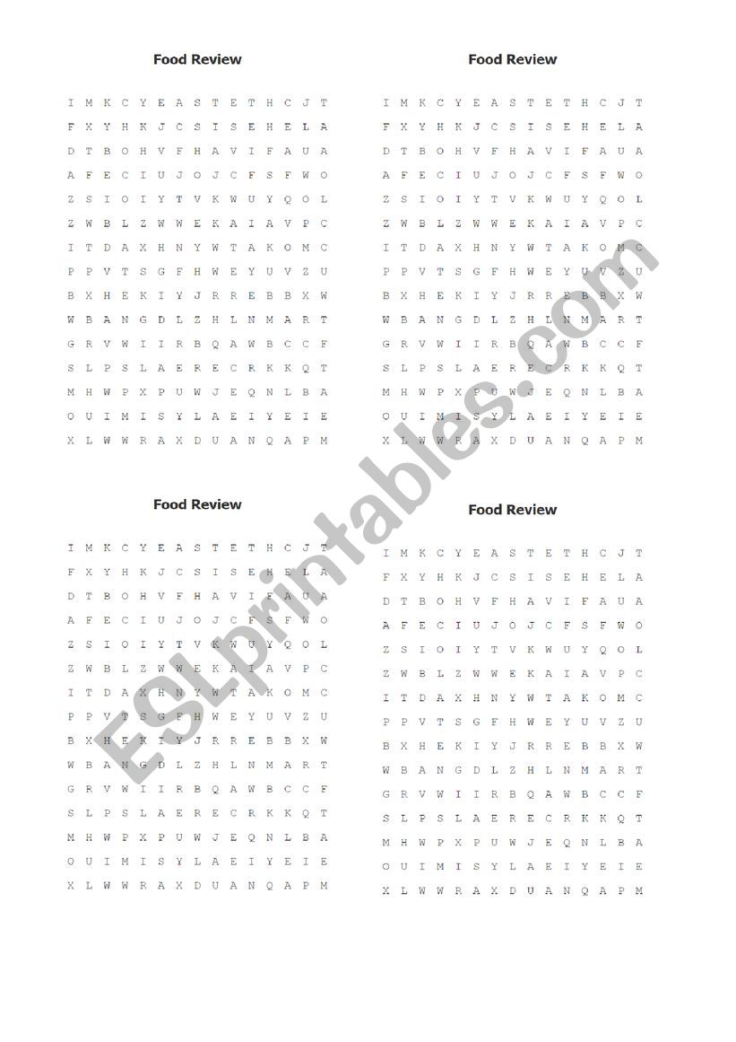 Word search puzzle (FOOD) worksheet