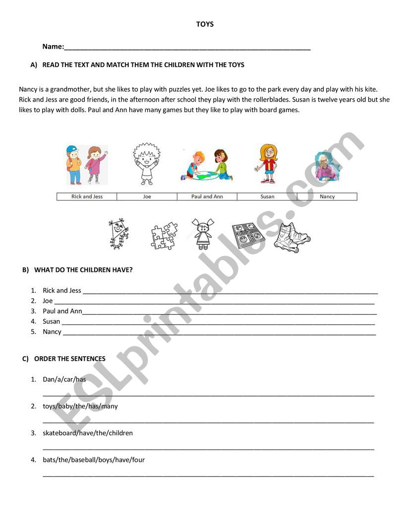 Toys - Verb have worksheet