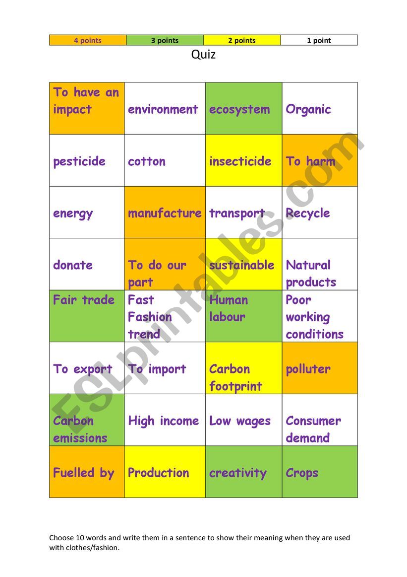 Fast Fashion Vocab quiz worksheet
