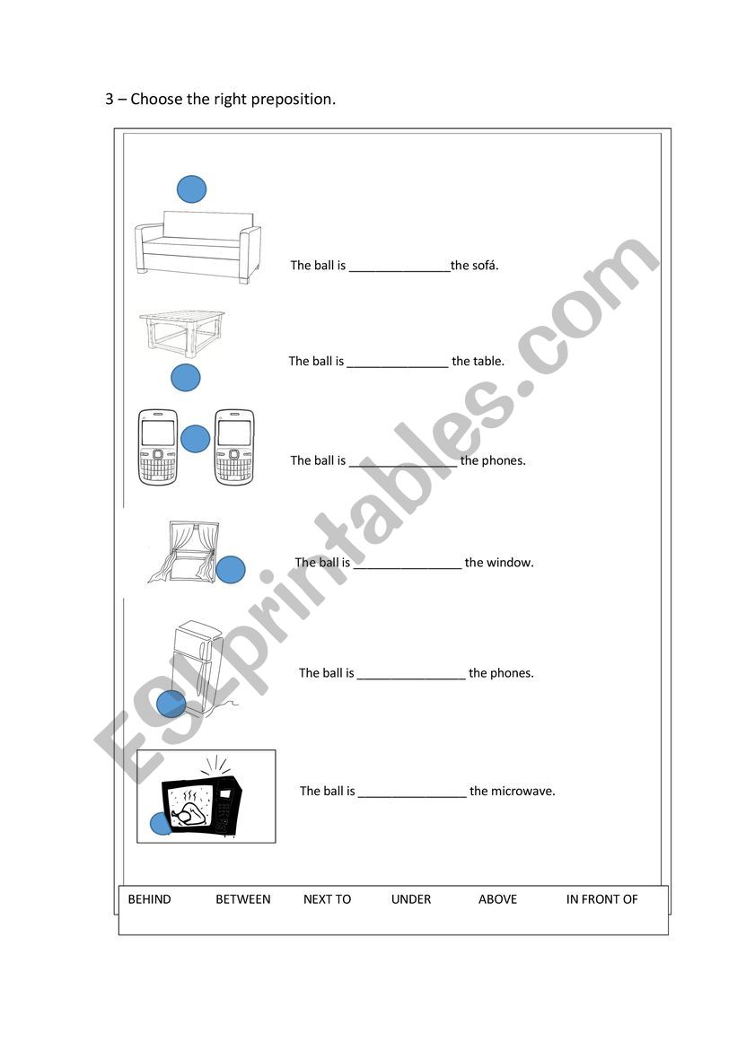 PREPOSITIONS OF PLACE worksheet