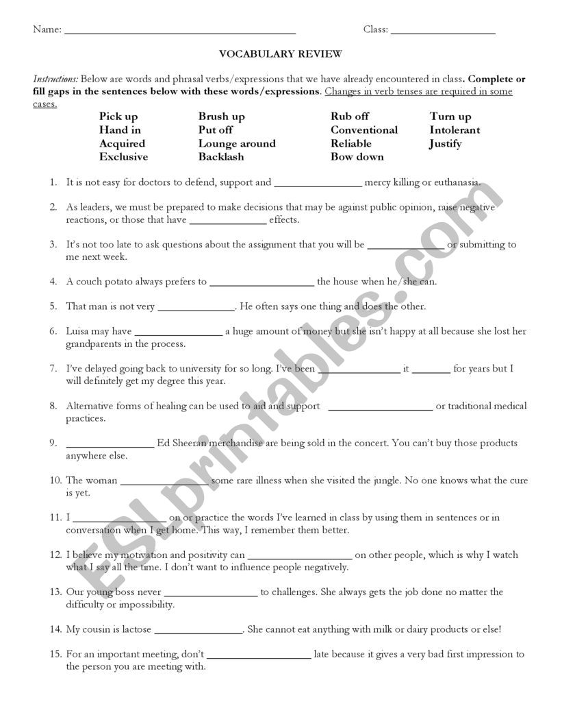 Vocabulary Quiz/Test  worksheet