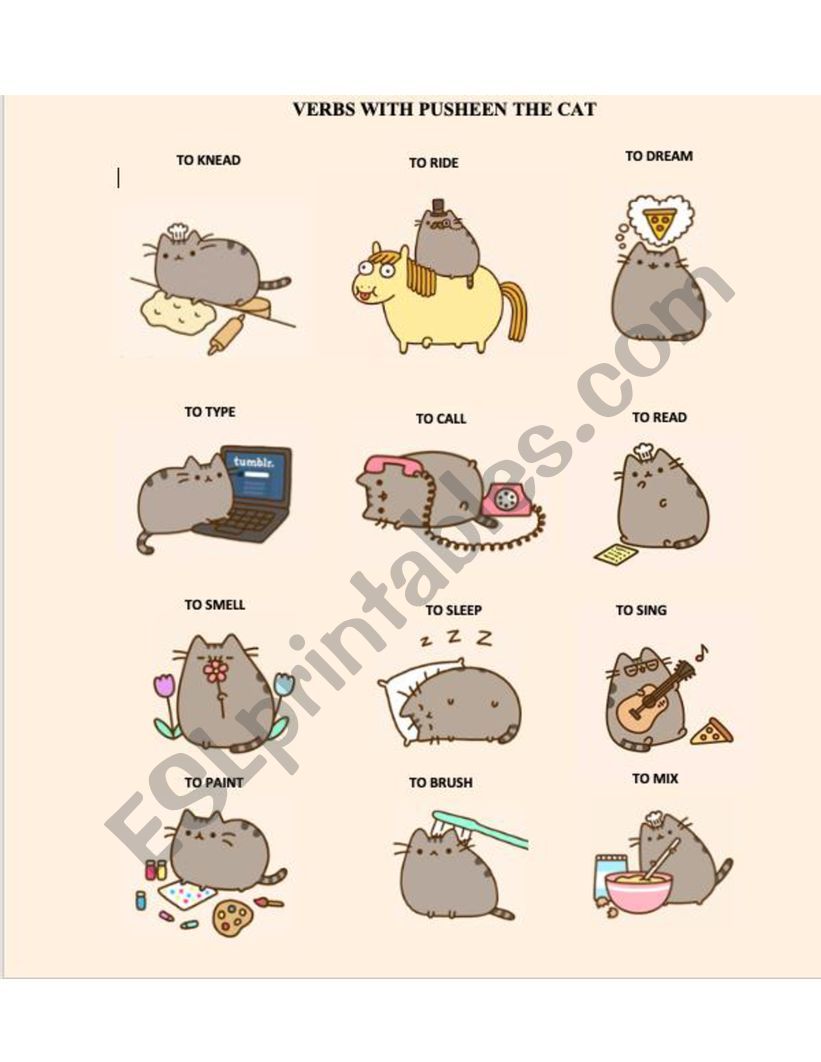 Present continuous with pusheen the cat