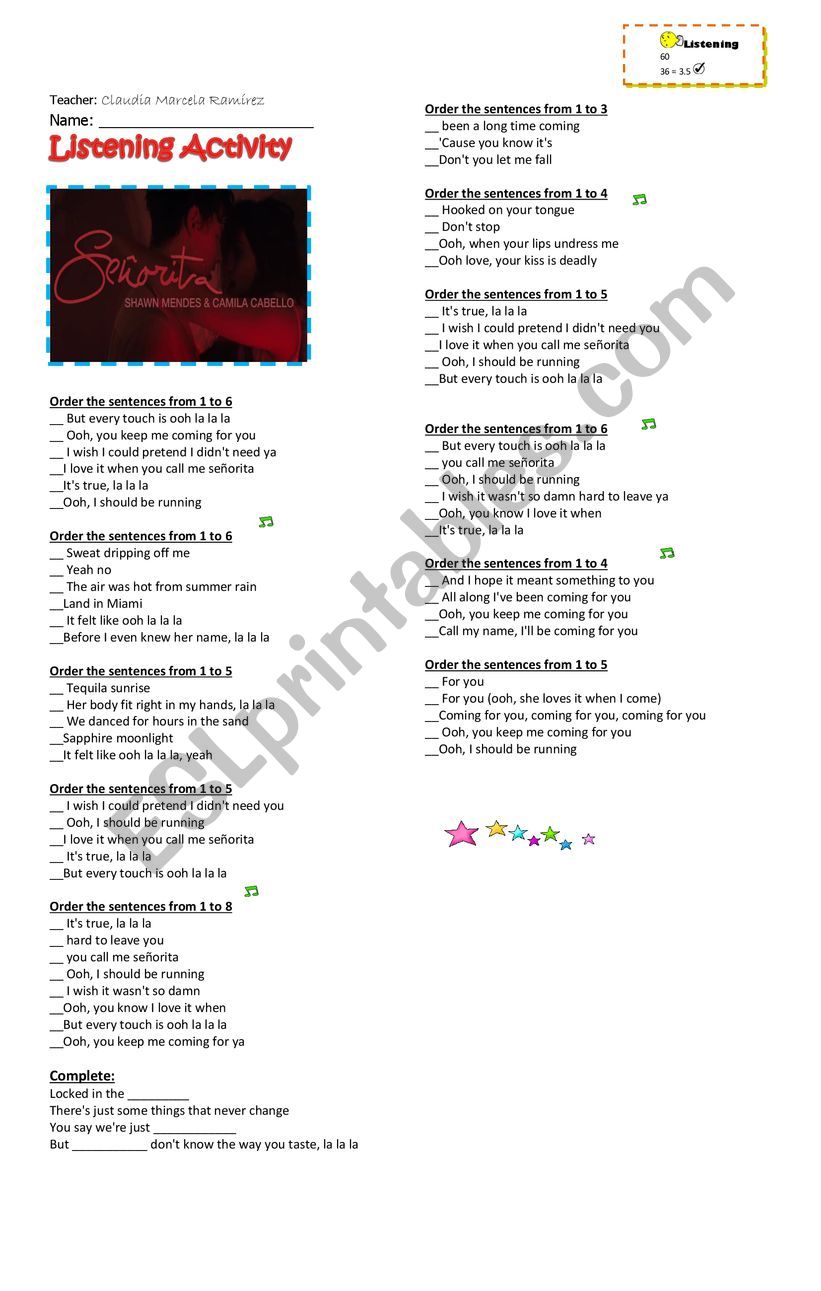 Shawn Mendes Camila Cabello Senorita Esl Worksheet By Marcelar30