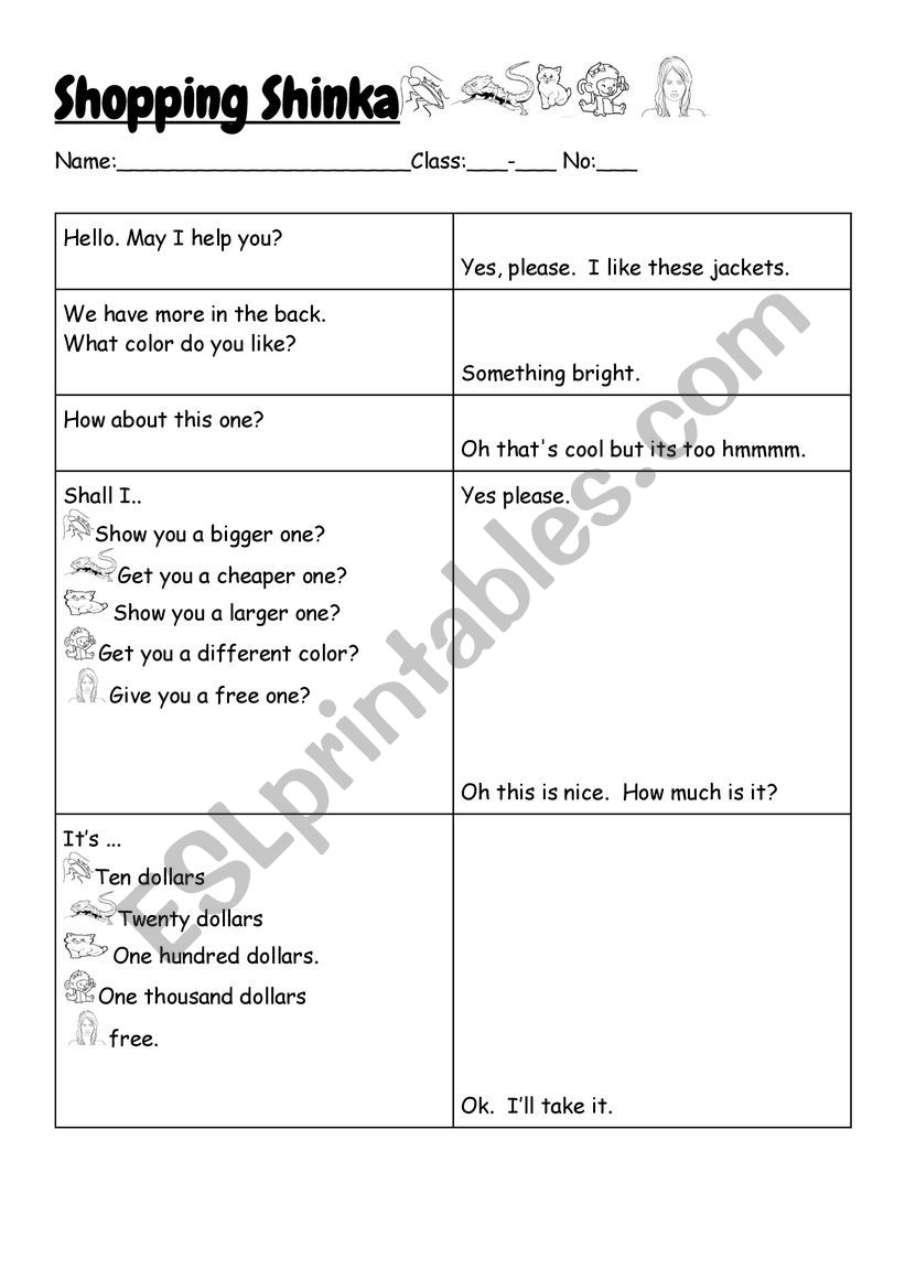 Evolution Shopping Dialogue worksheet