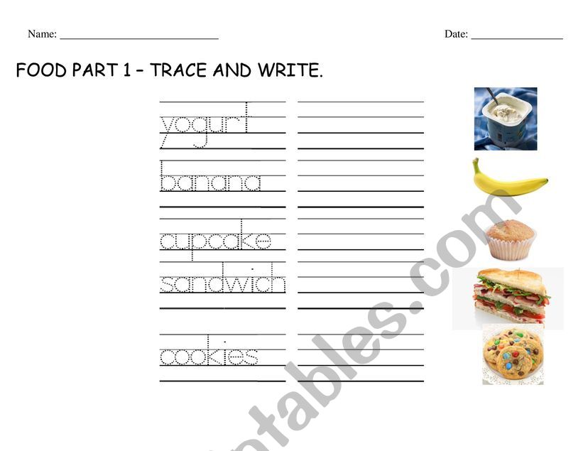 Food - trace and write Part 1 worksheet