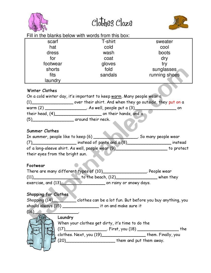 Clothes worksheet