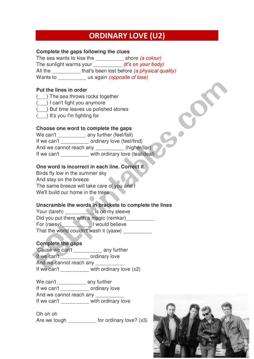 ordinary love u2 worksheet