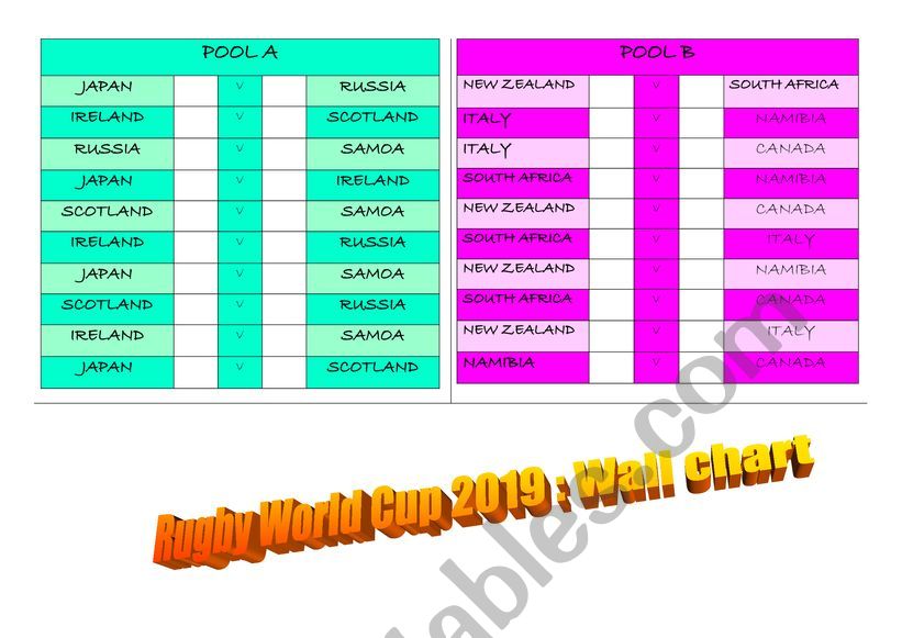 RWC 2019: Wall chart worksheet