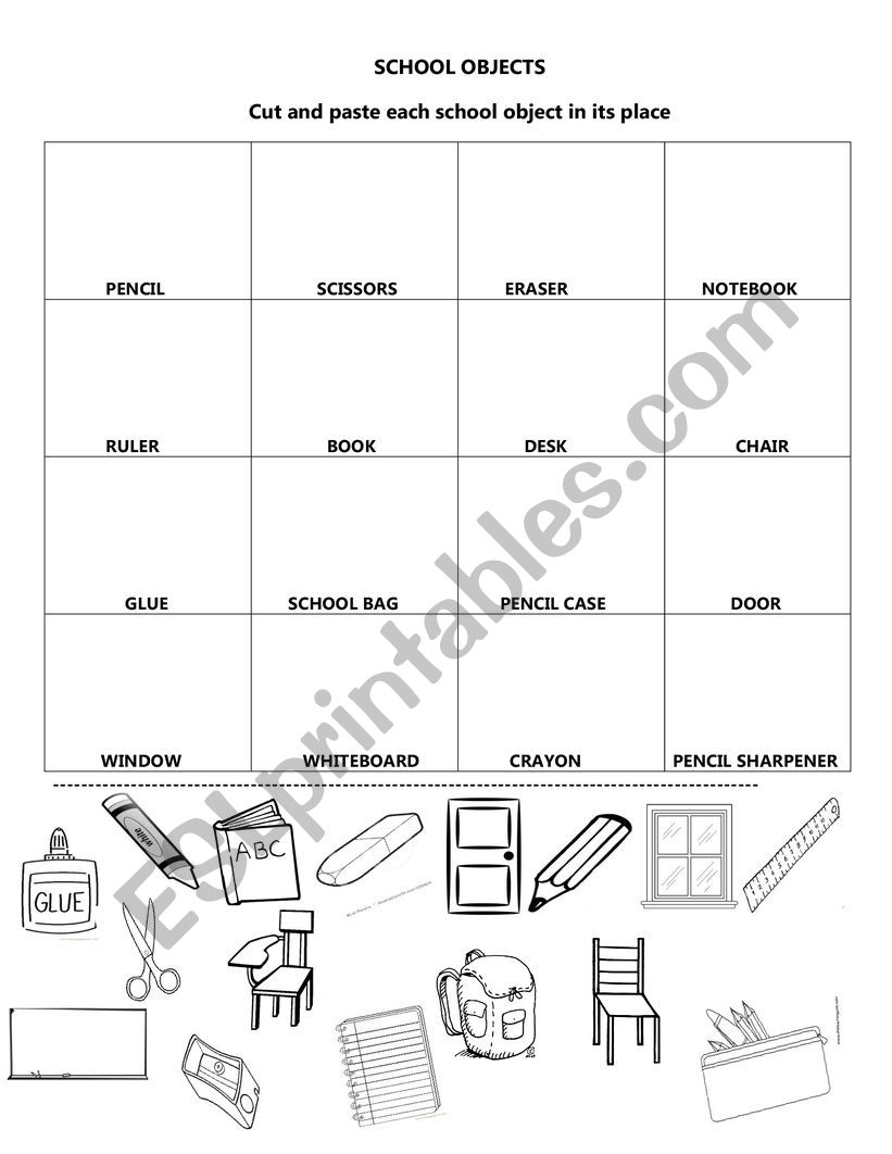 School Objects worksheet