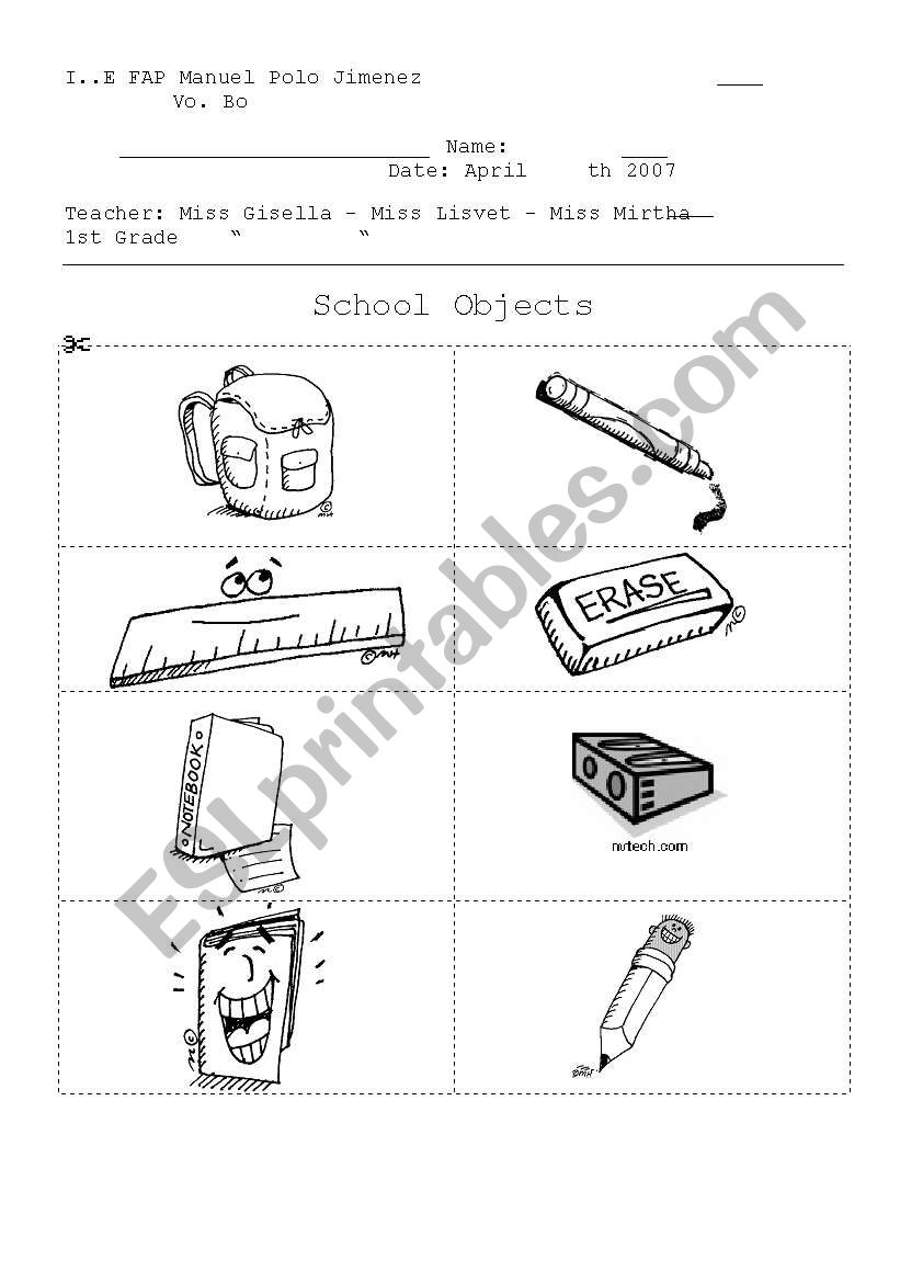 School Objects worksheet