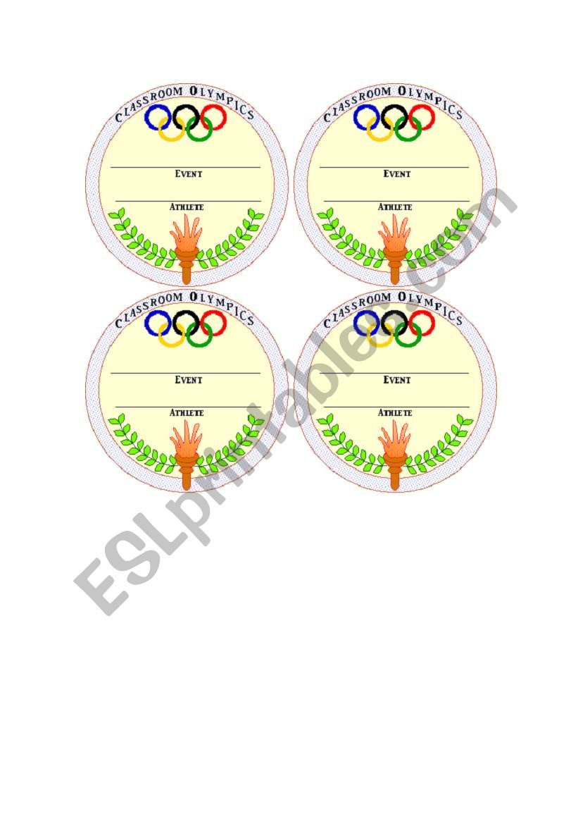 Olimpic medals worksheet