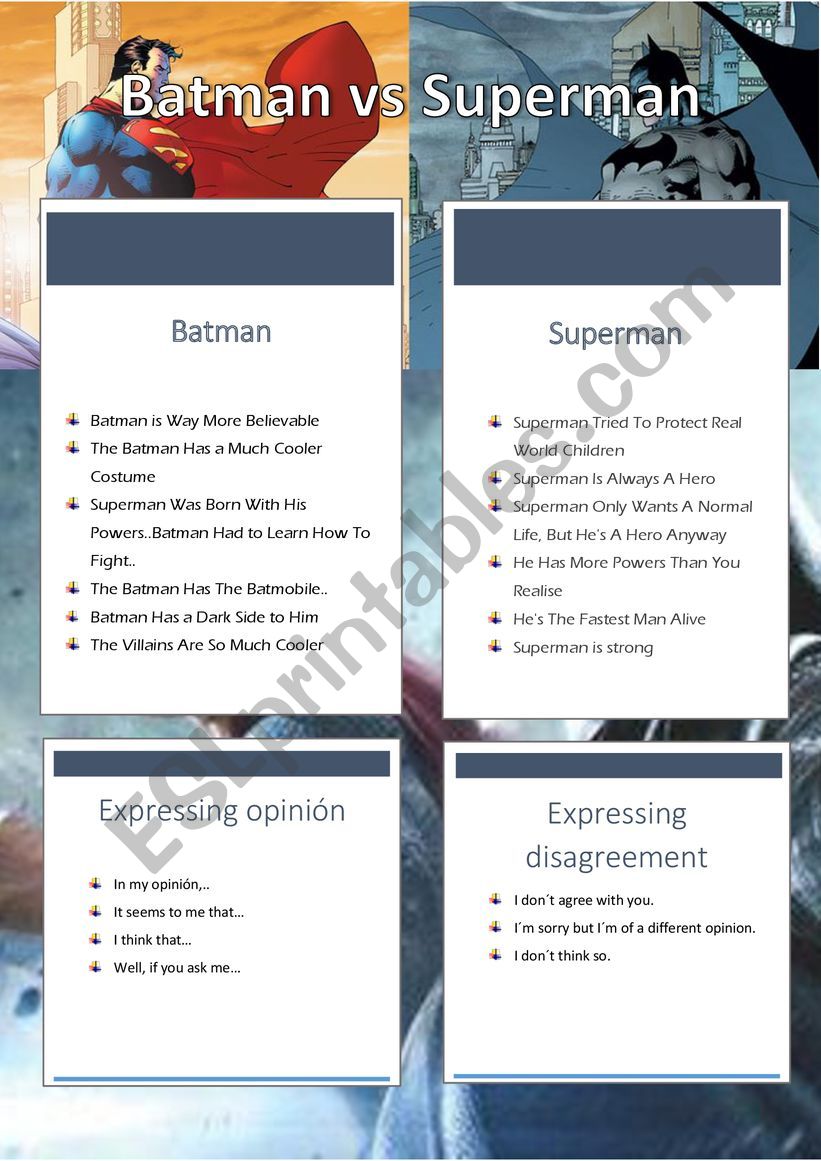 Batman vs Superman worksheet