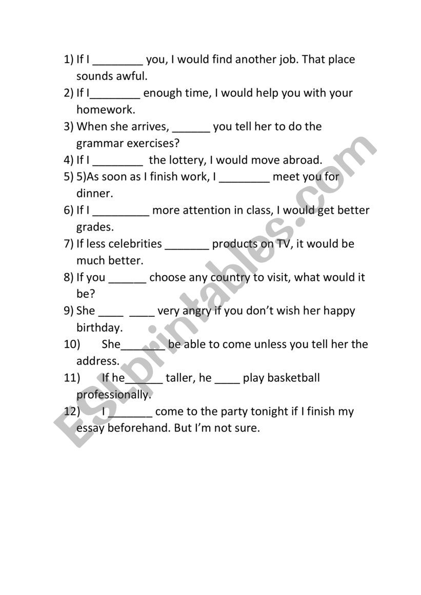 Conditonal sentences worksheet