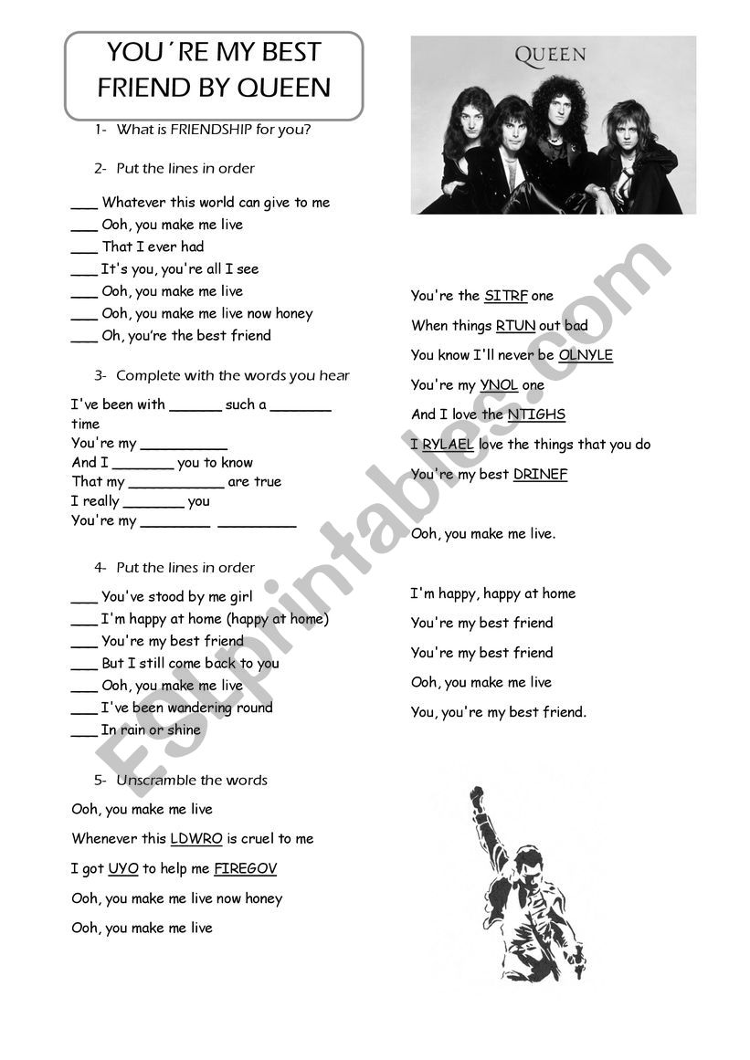 You´re My Best Friend (Queen) - Song - ESL worksheet by JesicaR