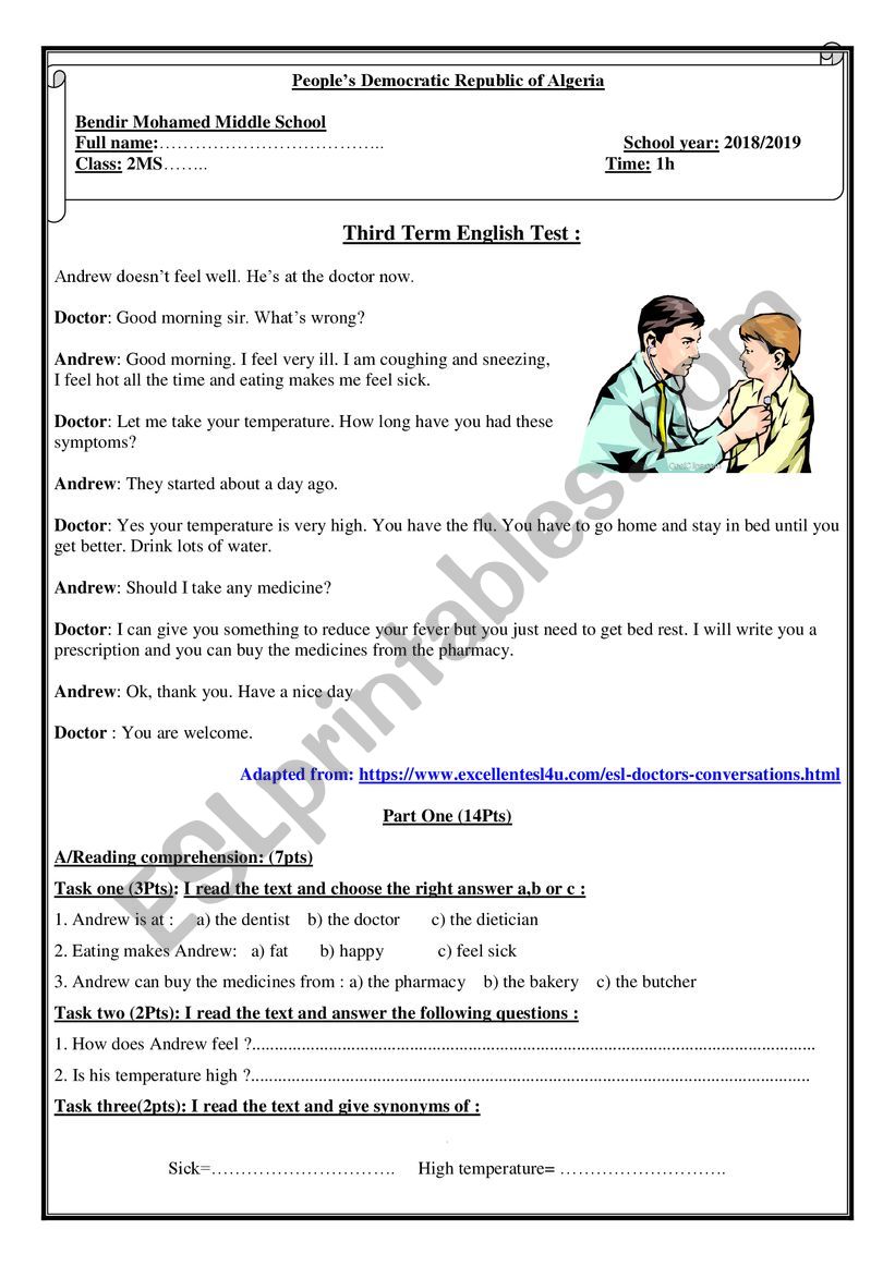  Third term english test  worksheet