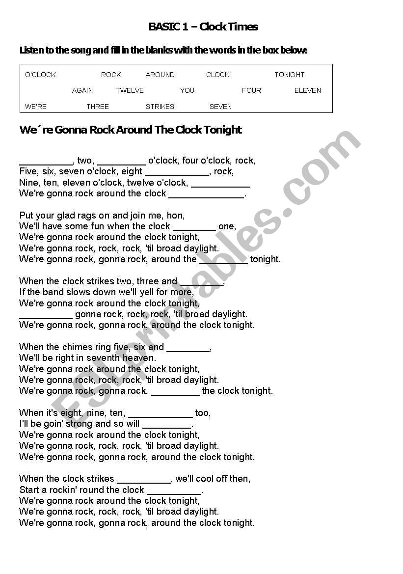 Rock around the clock worksheet