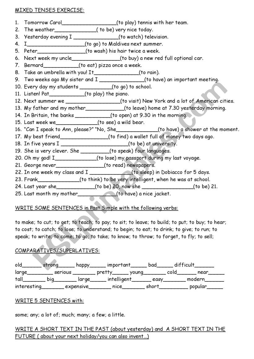 mixed tenses worksheet