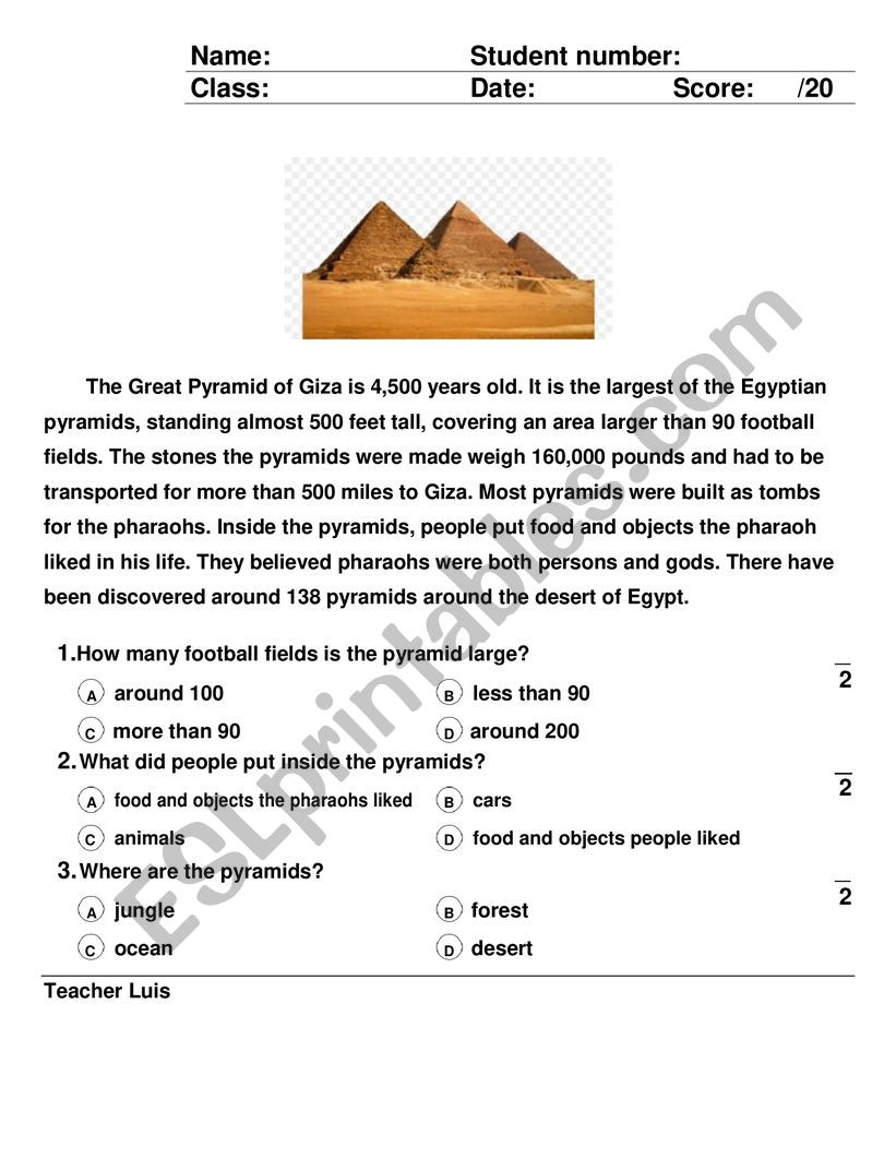 Pyramids worksheet