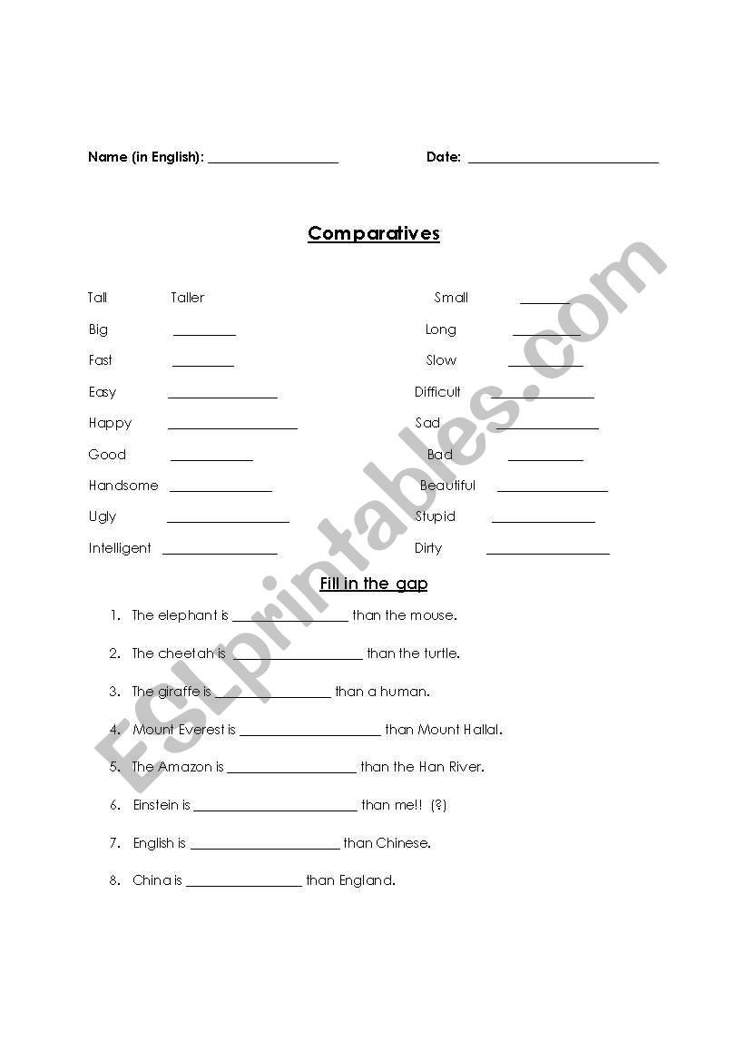 Comparatives worksheet