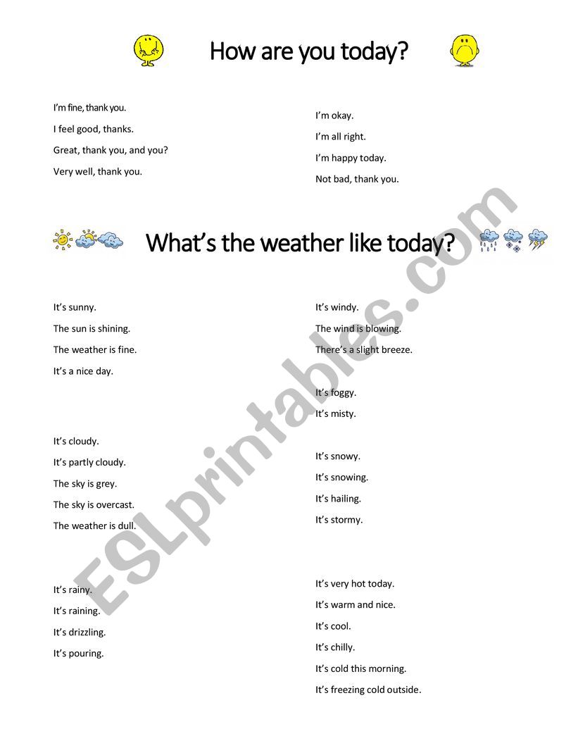 GREETINGS WEATHER WORD BANK worksheet