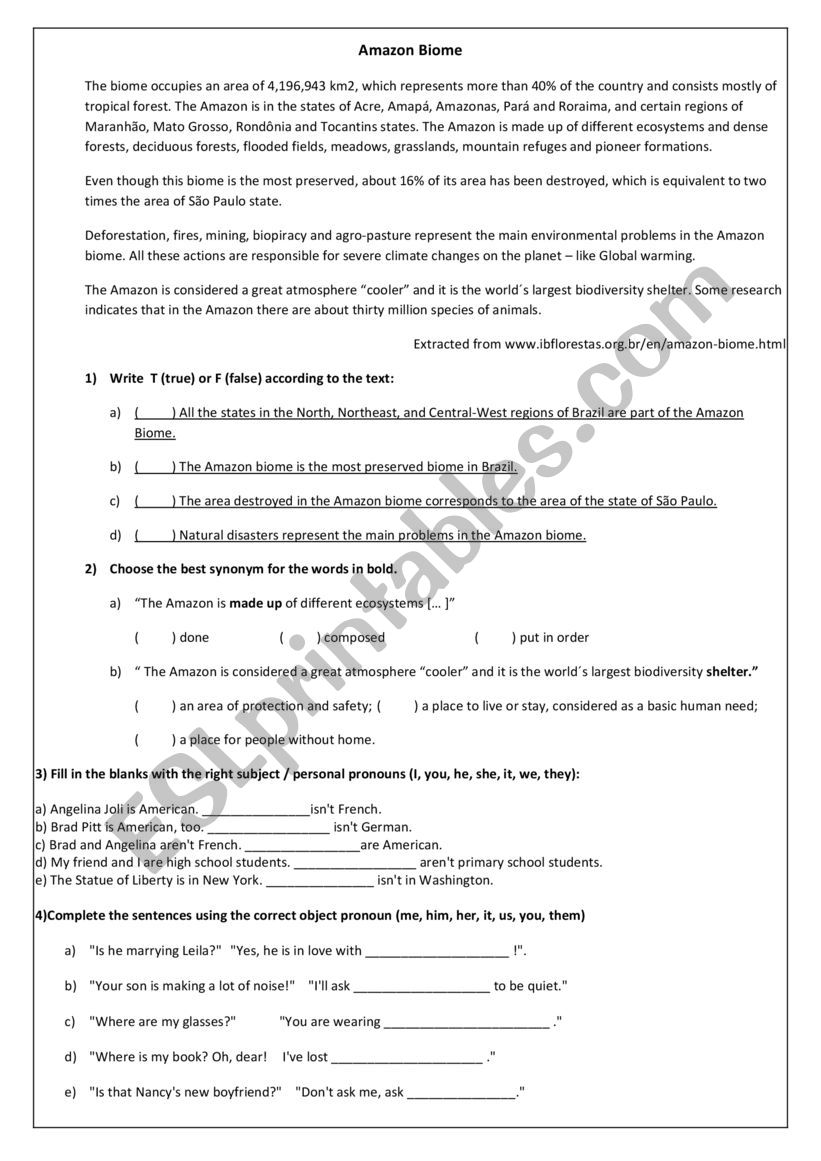 Text Comprehension and Simple Present - Evaluation