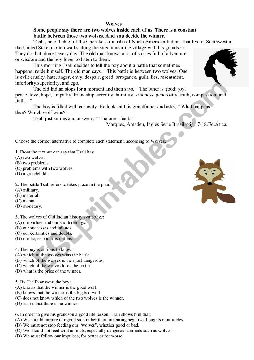  WOLVES INTERPRETATIVE TEXT worksheet